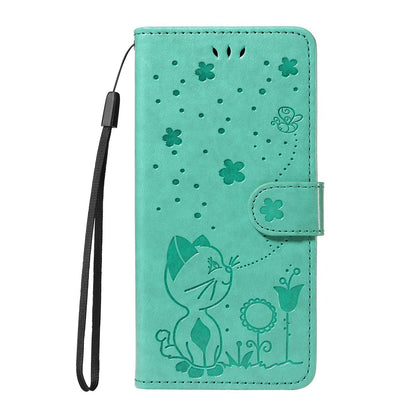 For Redmi K90 Pro Max / Poco F8 Ultra Cat and Bee Embossed Flip Leather Phone Case(Green)