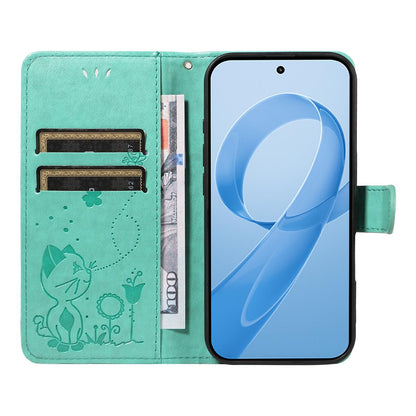 For Redmi K90 Pro Max / Poco F8 Ultra Cat and Bee Embossed Flip Leather Phone Case(Green)