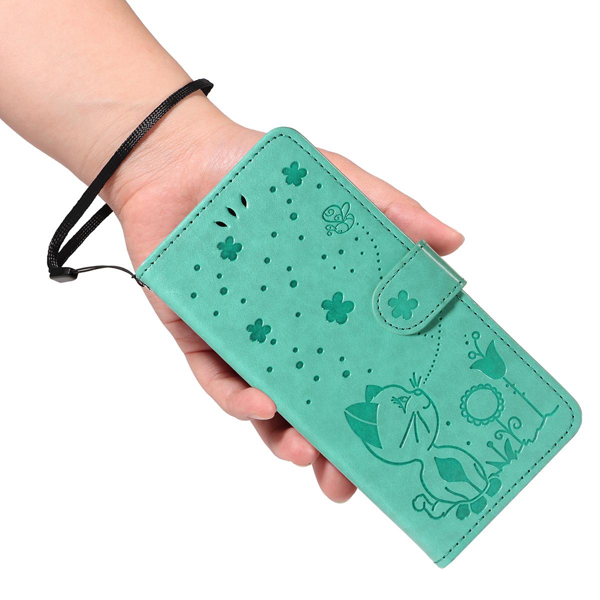 For Redmi K90 Pro Max / Poco F8 Ultra Cat and Bee Embossed Flip Leather Phone Case(Green)