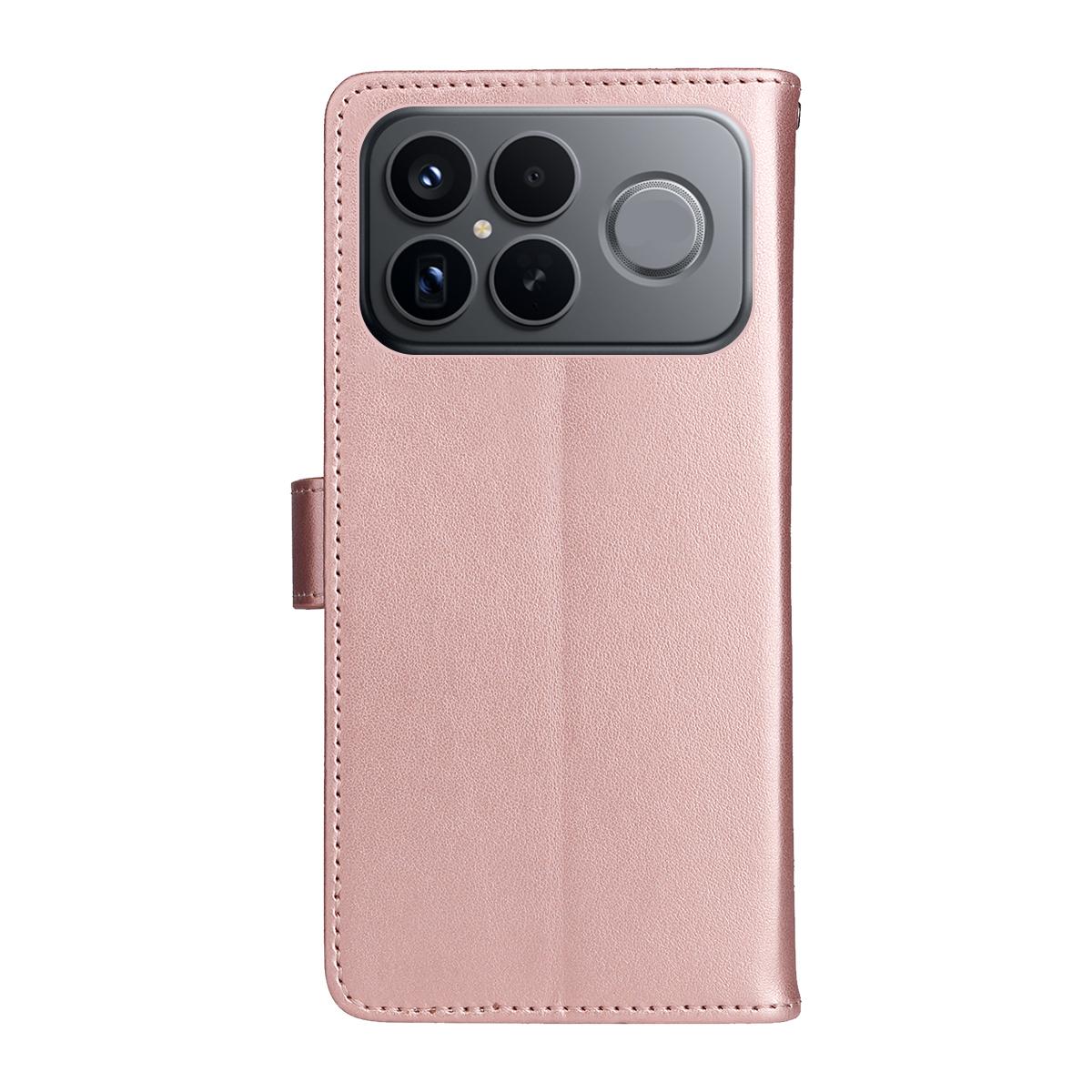 For Redmi K90 Pro Max / Poco F8 Ultra Cat and Bee Embossed Flip Leather Phone Case(Rose Gold)