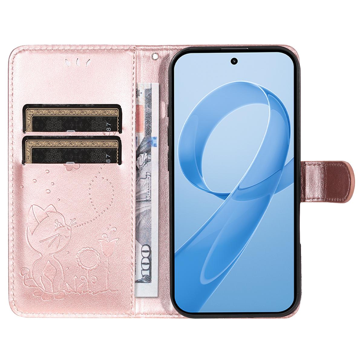 For Redmi K90 Pro Max / Poco F8 Ultra Cat and Bee Embossed Flip Leather Phone Case(Rose Gold)