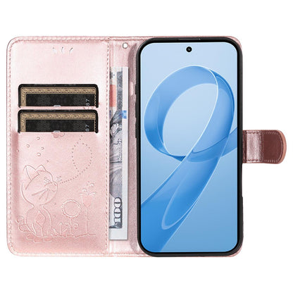 For Redmi K90 Pro Max / Poco F8 Ultra Cat and Bee Embossed Flip Leather Phone Case(Rose Gold)