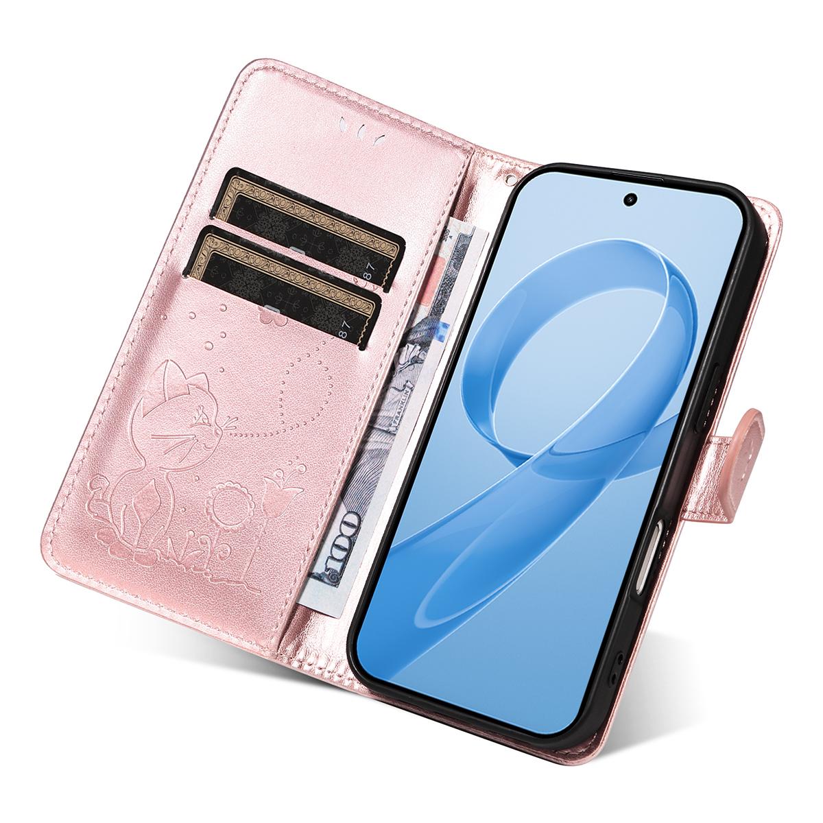 For Redmi K90 Pro Max / Poco F8 Ultra Cat and Bee Embossed Flip Leather Phone Case(Rose Gold)