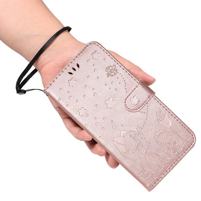 For Redmi K90 Pro Max / Poco F8 Ultra Cat and Bee Embossed Flip Leather Phone Case(Rose Gold)