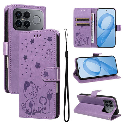 For Redmi K90 Pro Max / Poco F8 Ultra Cat and Bee Embossed Flip Leather Phone Case(Purple)