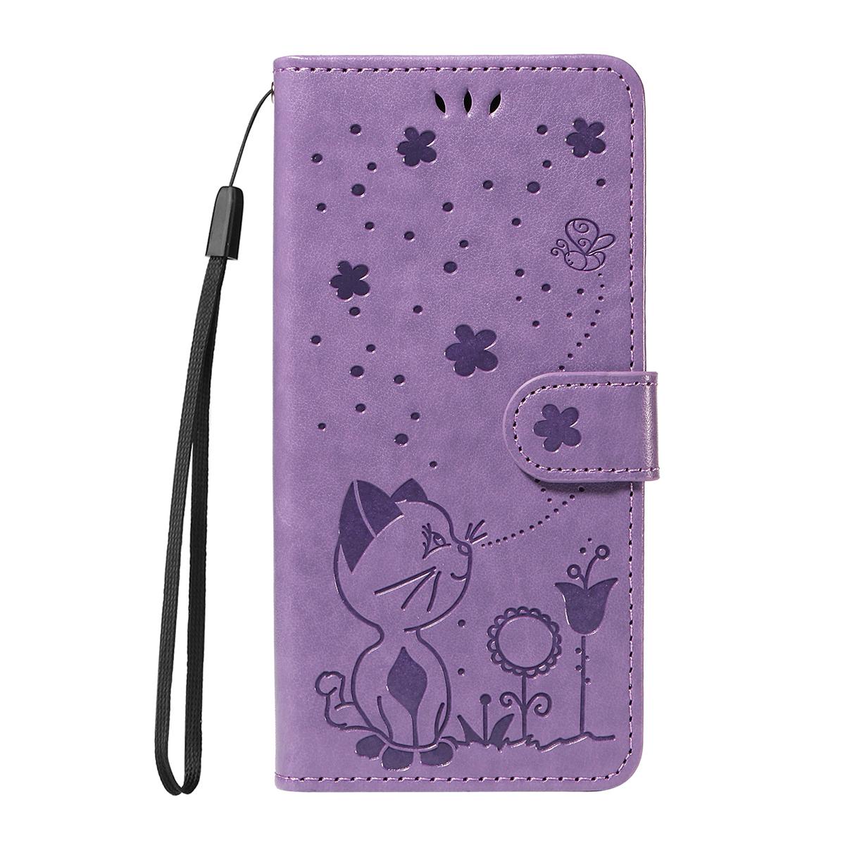 For Redmi K90 Pro Max / Poco F8 Ultra Cat and Bee Embossed Flip Leather Phone Case(Purple)