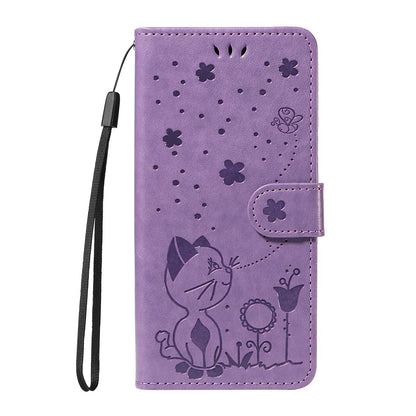 For Redmi K90 Pro Max / Poco F8 Ultra Cat and Bee Embossed Flip Leather Phone Case(Purple)