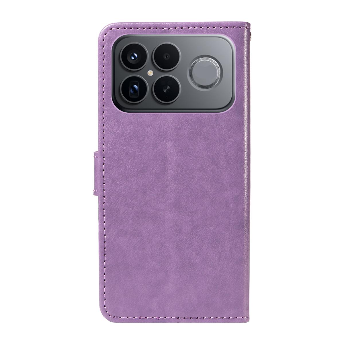 For Redmi K90 Pro Max / Poco F8 Ultra Cat and Bee Embossed Flip Leather Phone Case(Purple)