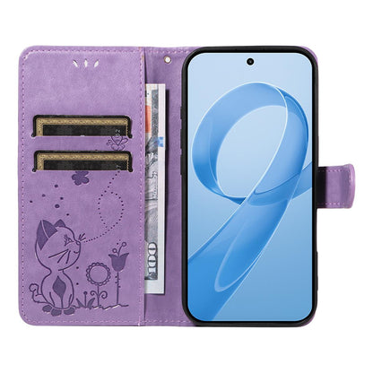 For Redmi K90 Pro Max / Poco F8 Ultra Cat and Bee Embossed Flip Leather Phone Case(Purple)