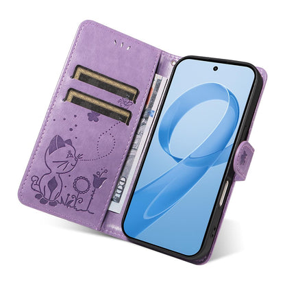 For Redmi K90 Pro Max / Poco F8 Ultra Cat and Bee Embossed Flip Leather Phone Case(Purple)