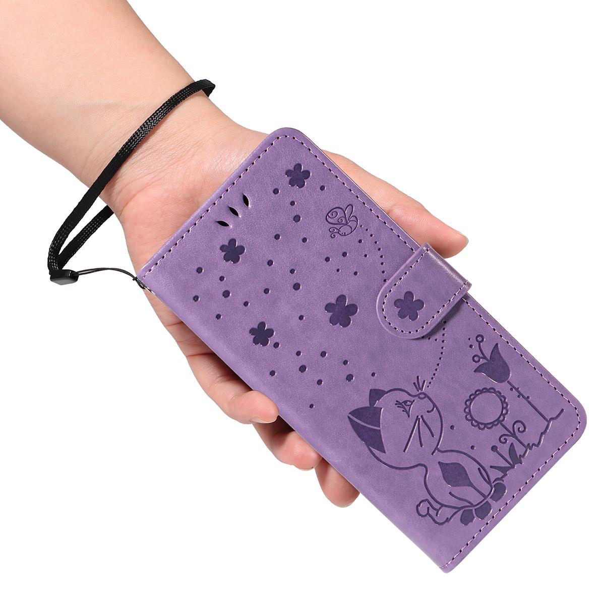 For Redmi K90 Pro Max / Poco F8 Ultra Cat and Bee Embossed Flip Leather Phone Case(Purple)