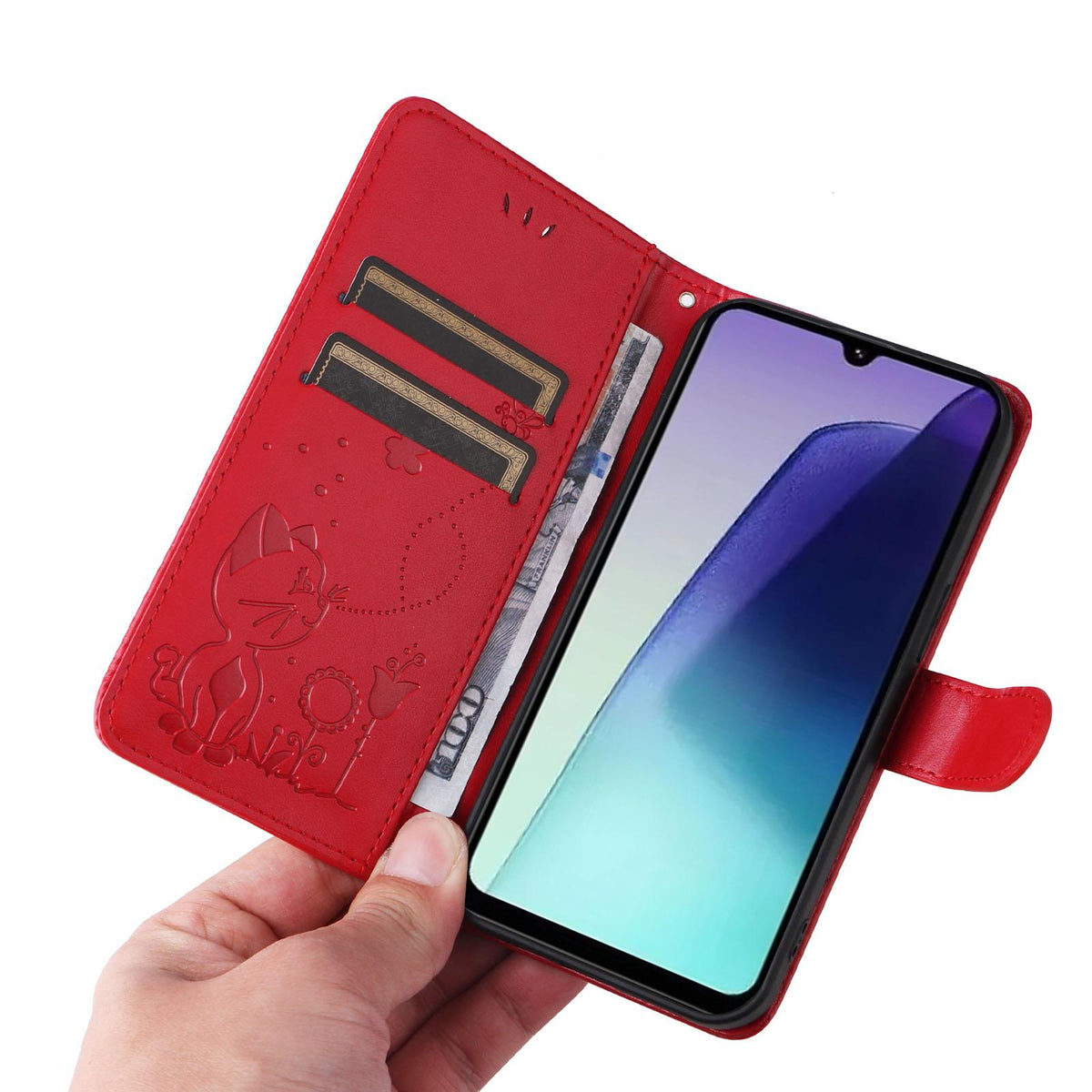 For Redmi 17C/14C 4G/A4 5G/Poco C75 5G Cat and Bee Embossed Flip Leather Phone Case - Red - EDA007111214A