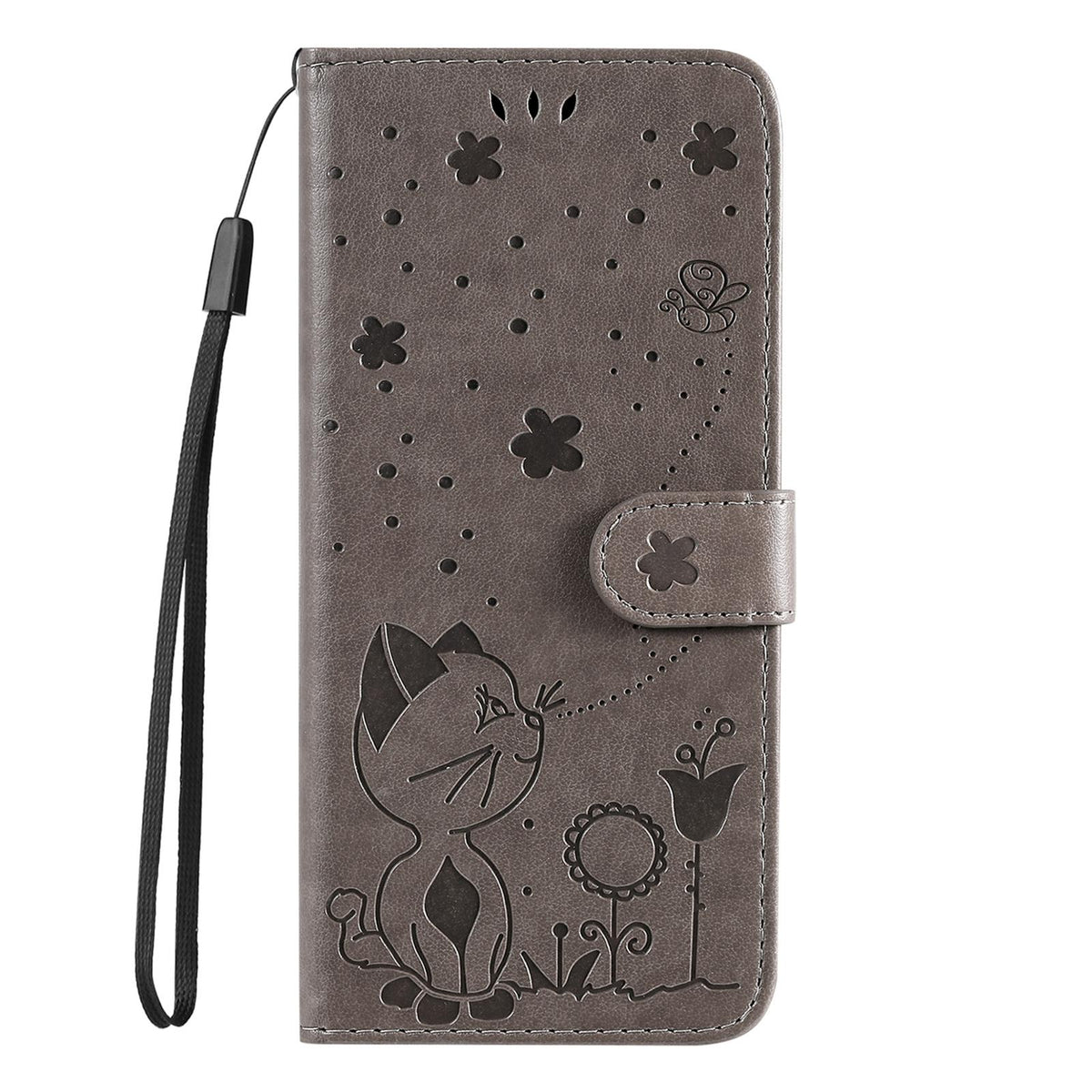 For Redmi 17C/14C 4G/A4 5G/Poco C75 5G Cat and Bee Embossed Flip Leather Phone Case - Grey - EDA007111214B