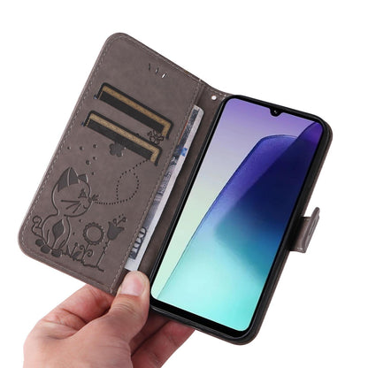 For Redmi 17C/14C 4G/A4 5G/Poco C75 5G Cat and Bee Embossed Flip Leather Phone Case - Grey - EDA007111214B