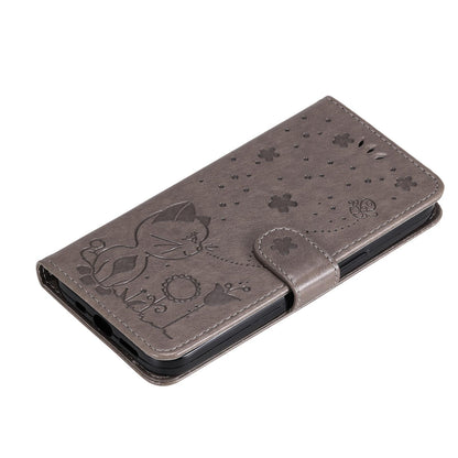 For Redmi 17C/14C 4G/A4 5G/Poco C75 5G Cat and Bee Embossed Flip Leather Phone Case - Grey - EDA007111214B