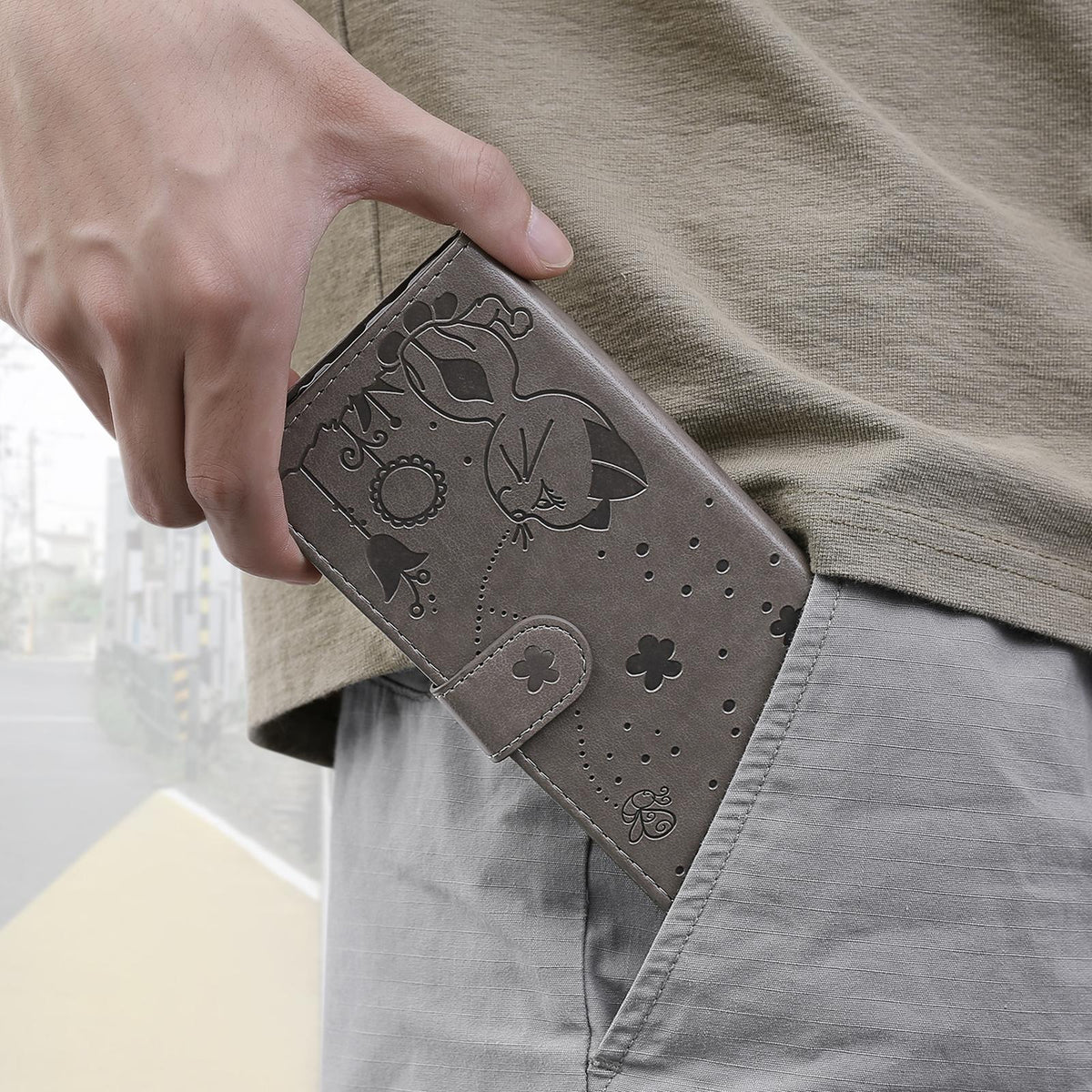 For Redmi 17C/14C 4G/A4 5G/Poco C75 5G Cat and Bee Embossed Flip Leather Phone Case - Grey - EDA007111214B