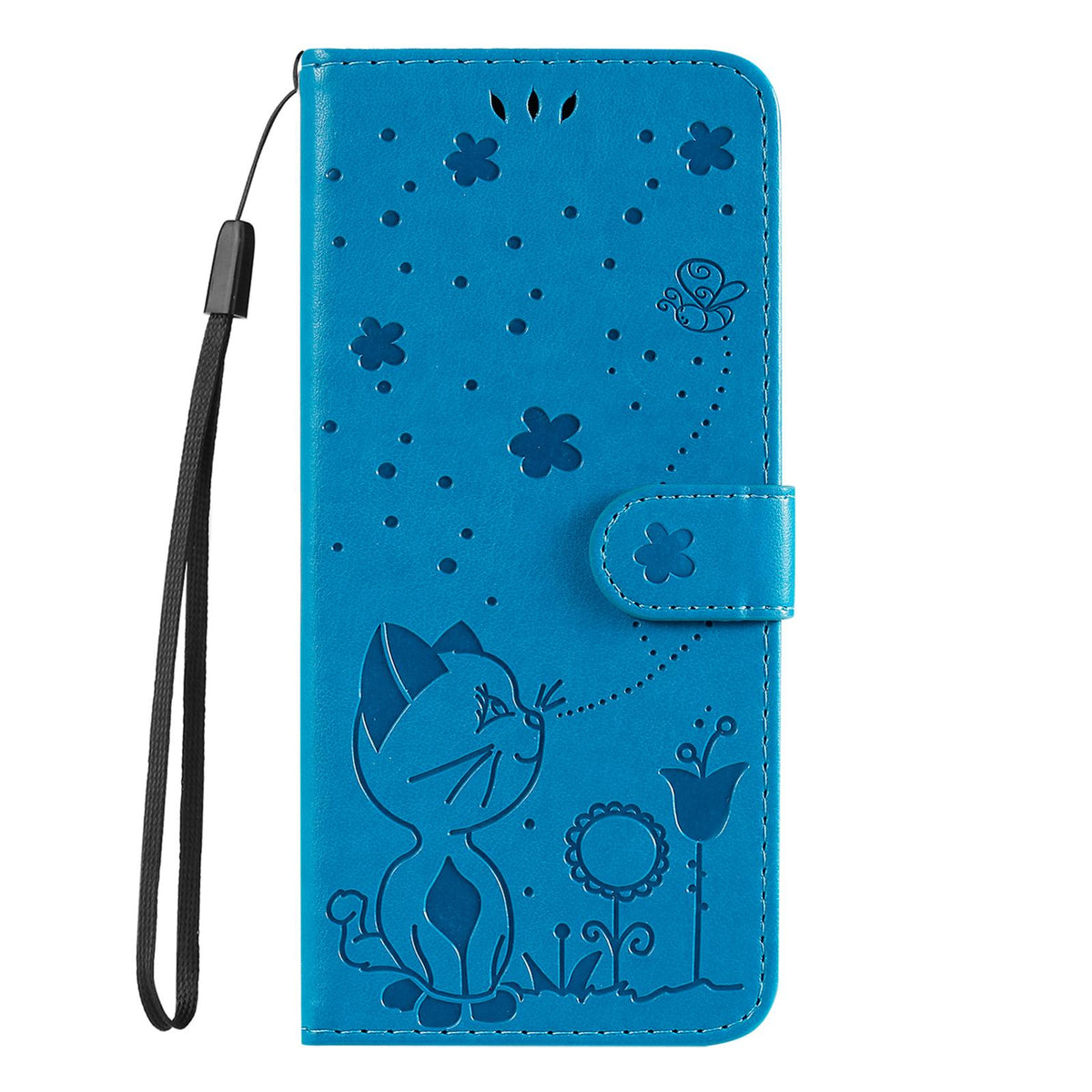 For Redmi 17C/14C 4G/A4 5G/Poco C75 5G Cat and Bee Embossed Flip Leather Phone Case - Blue - EDA007111214C
