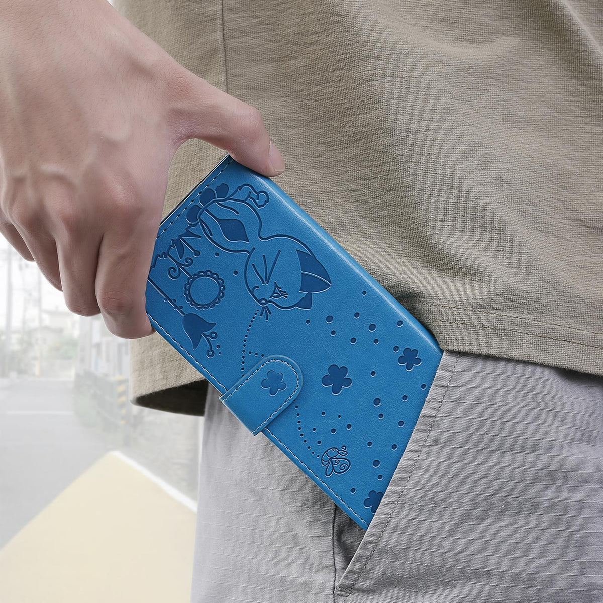 For Redmi 17C/14C 4G/A4 5G/Poco C75 5G Cat and Bee Embossed Flip Leather Phone Case - Blue - EDA007111214C