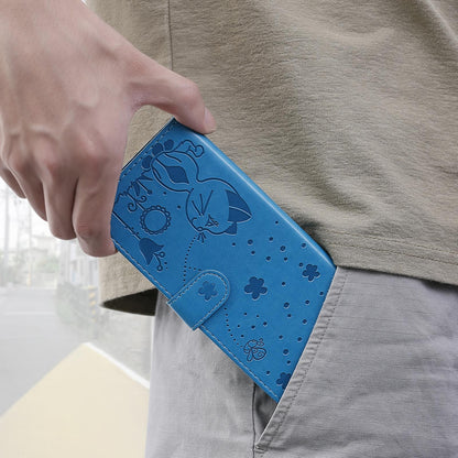 For Redmi 17C/14C 4G/A4 5G/Poco C75 5G Cat and Bee Embossed Flip Leather Phone Case - Blue - EDA007111214C