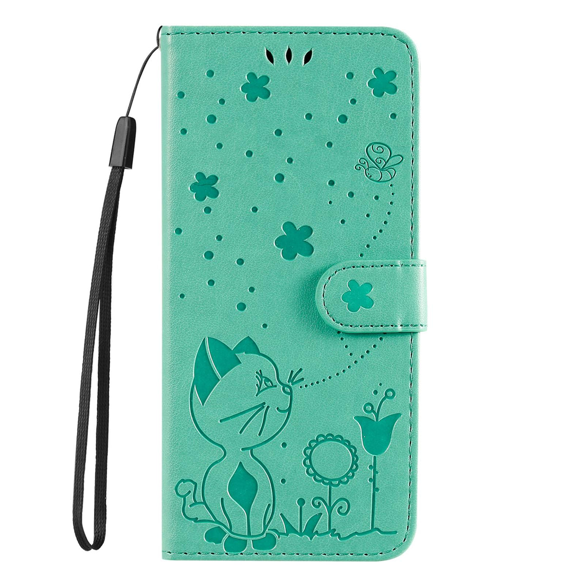 For Redmi 17C/14C 4G/A4 5G/Poco C75 5G Cat and Bee Embossed Flip Leather Phone Case - Green - EDA007111214D