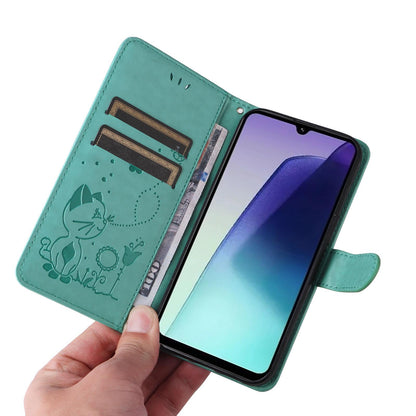 For Redmi 17C/14C 4G/A4 5G/Poco C75 5G Cat and Bee Embossed Flip Leather Phone Case - Green - EDA007111214D