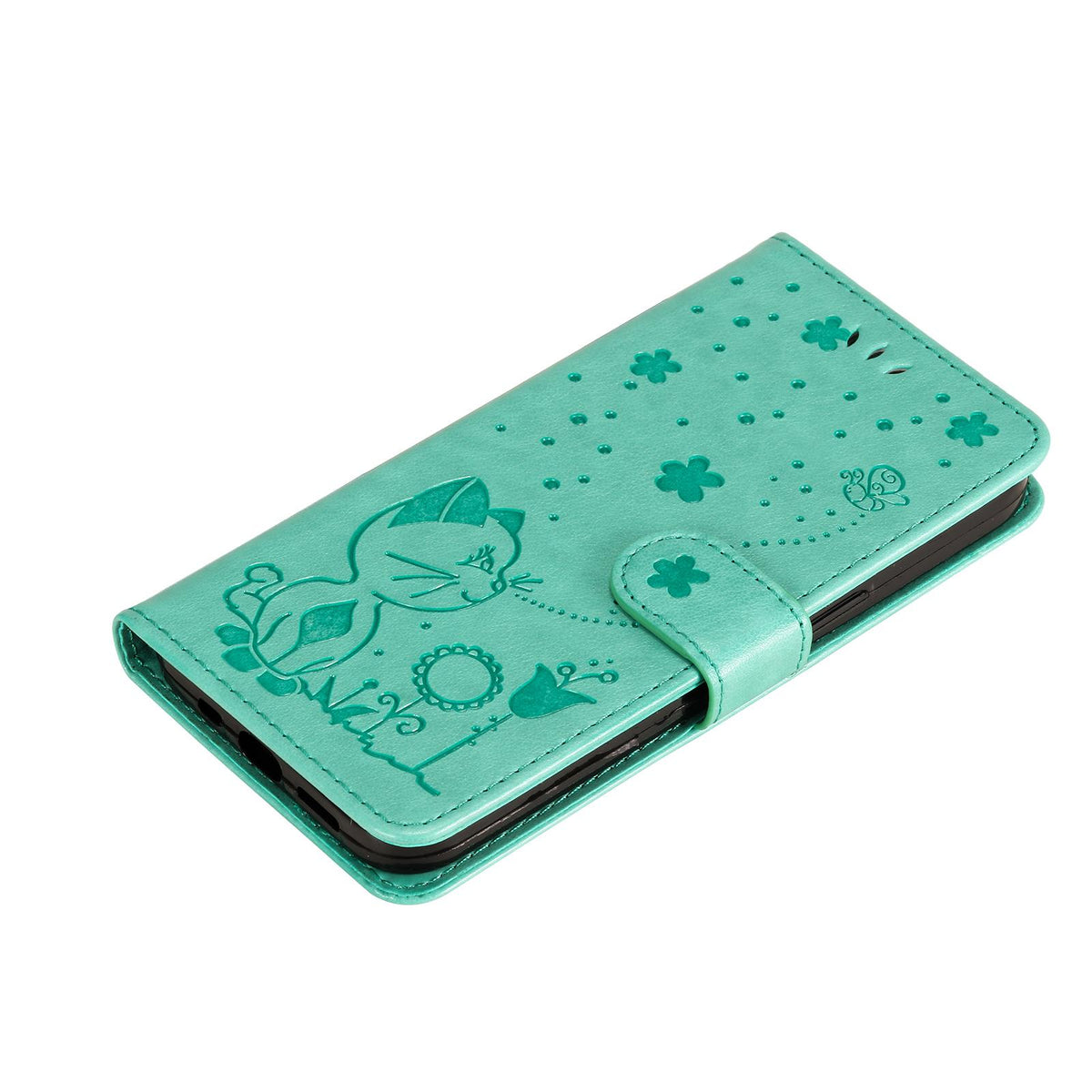 For Redmi 17C/14C 4G/A4 5G/Poco C75 5G Cat and Bee Embossed Flip Leather Phone Case - Green - EDA007111214D
