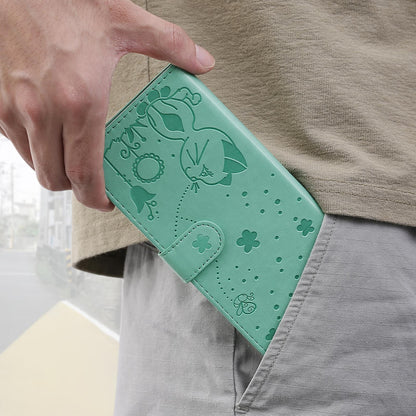 For Redmi 17C/14C 4G/A4 5G/Poco C75 5G Cat and Bee Embossed Flip Leather Phone Case - Green - EDA007111214D