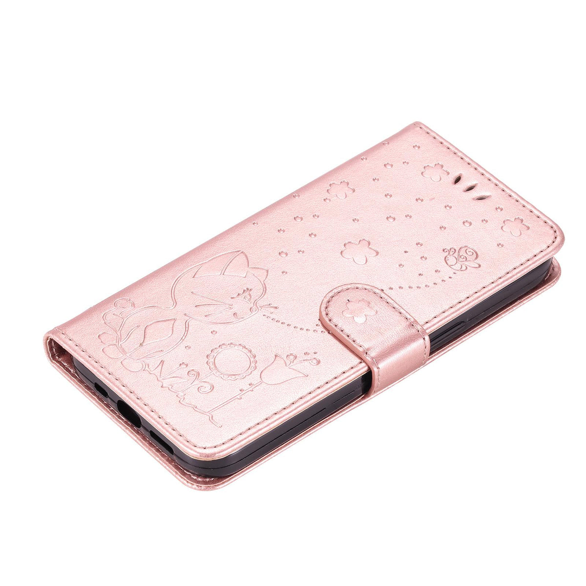 For Redmi 17C/14C 4G/A4 5G/Poco C75 5G Cat and Bee Embossed Flip Leather Phone Case - Rose Gold - EDA007111214E