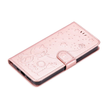 For Redmi 17C/14C 4G/A4 5G/Poco C75 5G Cat and Bee Embossed Flip Leather Phone Case - Rose Gold - EDA007111214E