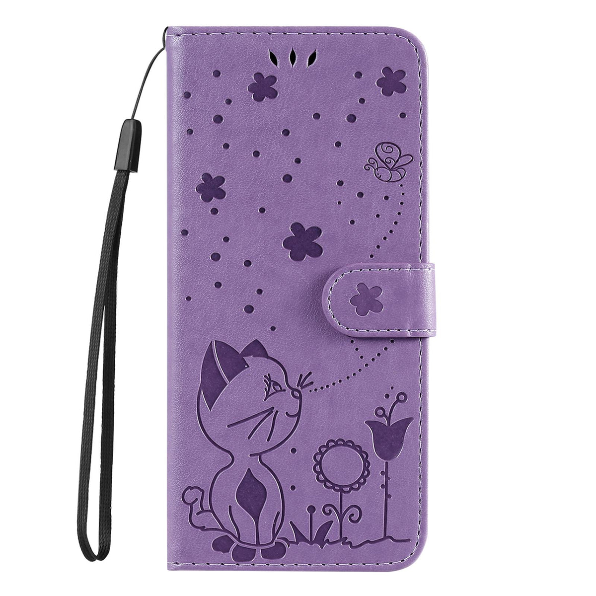 For Redmi 17C/14C 4G/A4 5G/Poco C75 5G Cat and Bee Embossed Flip Leather Phone Case - Purple - EDA007111214F