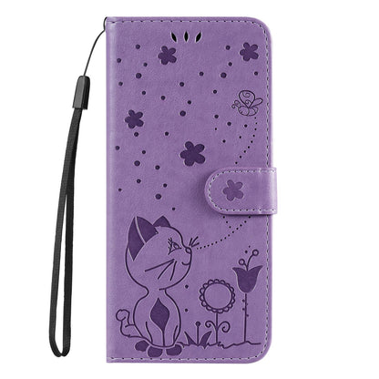 For Redmi 17C/14C 4G/A4 5G/Poco C75 5G Cat and Bee Embossed Flip Leather Phone Case - Purple - EDA007111214F