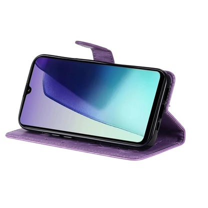 For Redmi 17C/14C 4G/A4 5G/Poco C75 5G Cat and Bee Embossed Flip Leather Phone Case - Purple - EDA007111214F