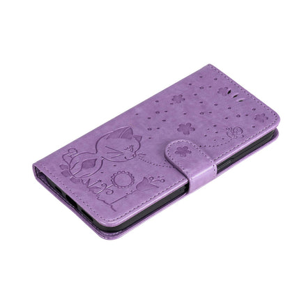 For Redmi 17C/14C 4G/A4 5G/Poco C75 5G Cat and Bee Embossed Flip Leather Phone Case - Purple - EDA007111214F