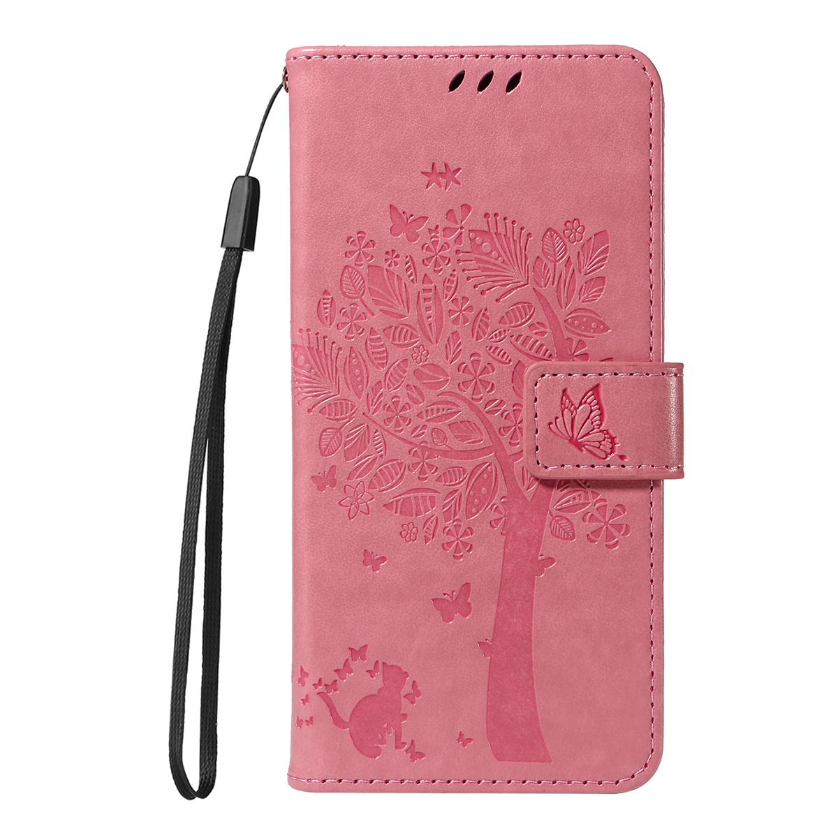 For Redmi K90 Pro Max/Poco F8 Ultra Tree & Cat Embossed Pattern Flip Leather Phone Case(Pink)
