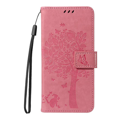For Redmi K90 Pro Max/Poco F8 Ultra Tree & Cat Embossed Pattern Flip Leather Phone Case(Pink)