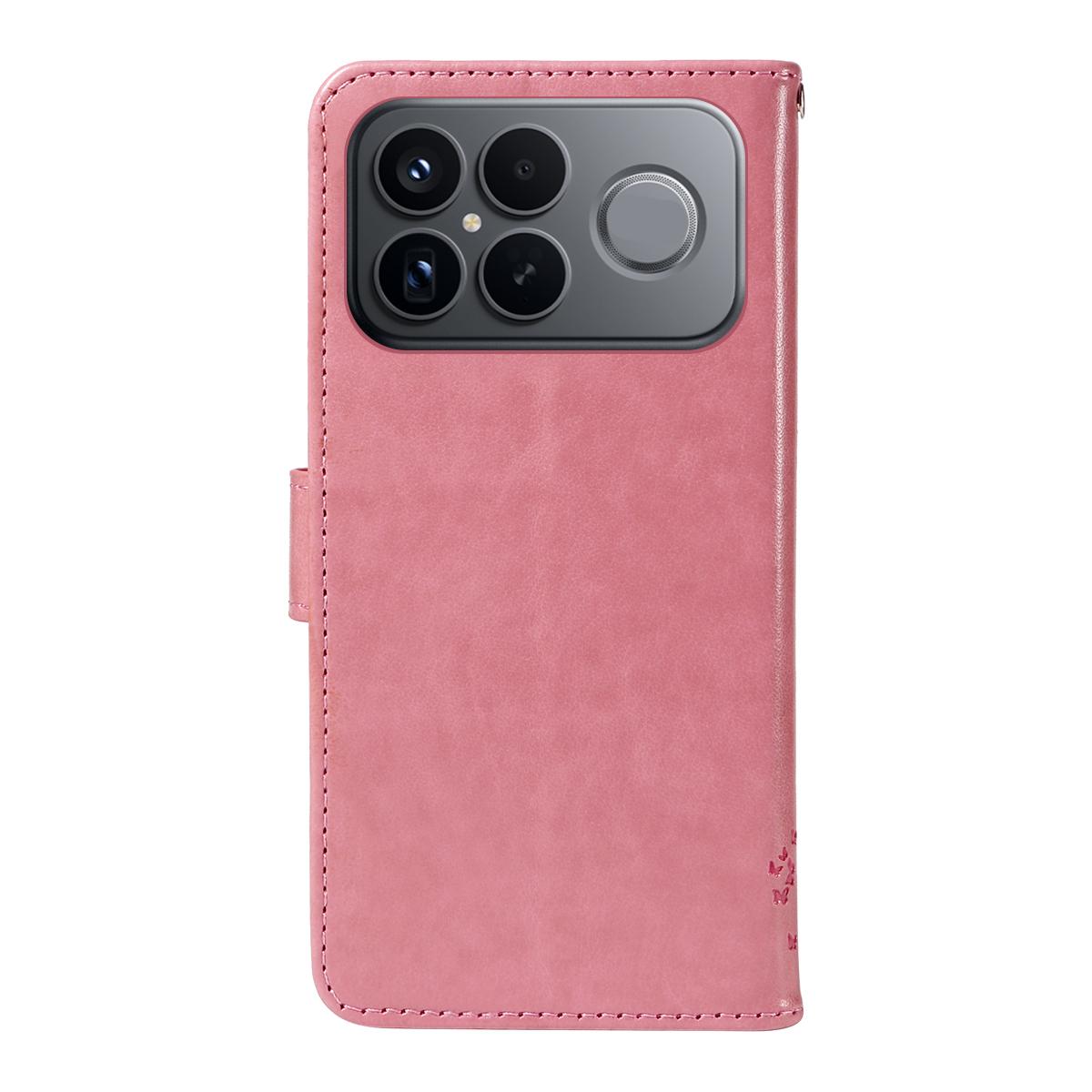 For Redmi K90 Pro Max/Poco F8 Ultra Tree & Cat Embossed Pattern Flip Leather Phone Case(Pink)
