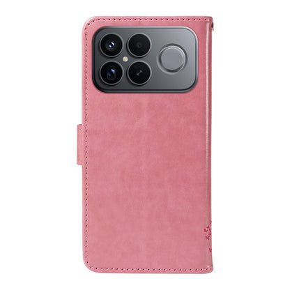For Redmi K90 Pro Max/Poco F8 Ultra Tree & Cat Embossed Pattern Flip Leather Phone Case(Pink)