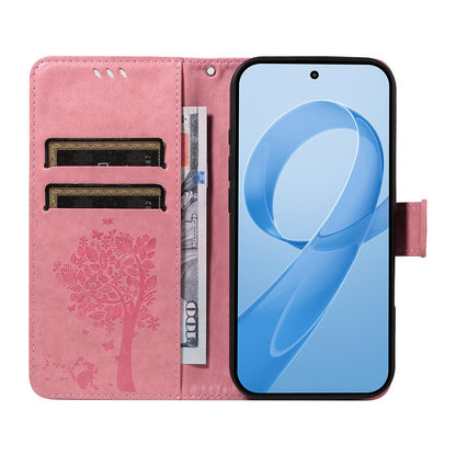 For Redmi K90 Pro Max/Poco F8 Ultra Tree & Cat Embossed Pattern Flip Leather Phone Case(Pink)