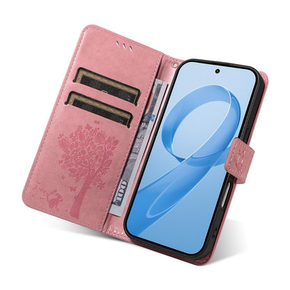 For Redmi K90 Pro Max/Poco F8 Ultra Tree & Cat Embossed Pattern Flip Leather Phone Case(Pink)