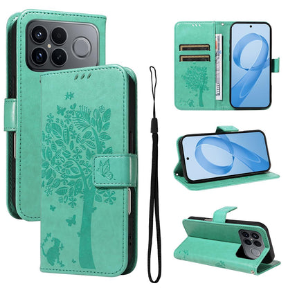 For Redmi K90 Pro Max/Poco F8 Ultra Tree & Cat Embossed Pattern Flip Leather Phone Case(Green)