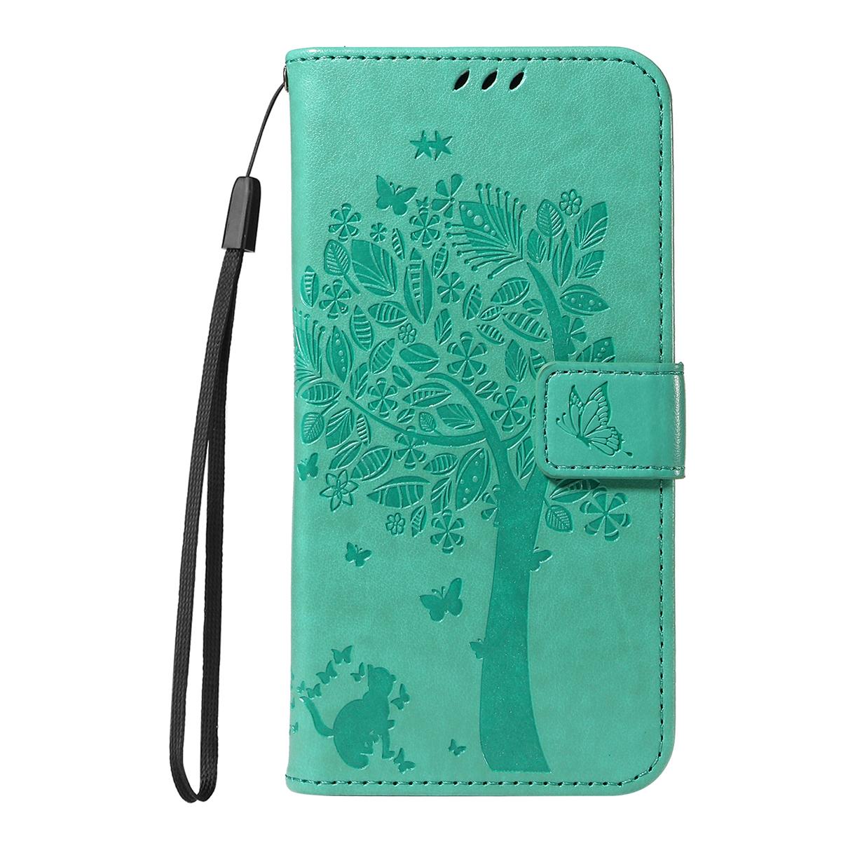 For Redmi K90 Pro Max/Poco F8 Ultra Tree & Cat Embossed Pattern Flip Leather Phone Case(Green)