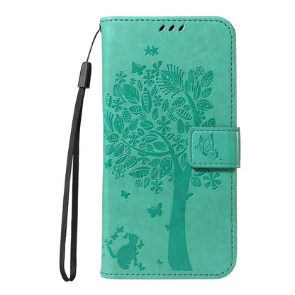 For Redmi K90 Pro Max/Poco F8 Ultra Tree & Cat Embossed Pattern Flip Leather Phone Case(Green)