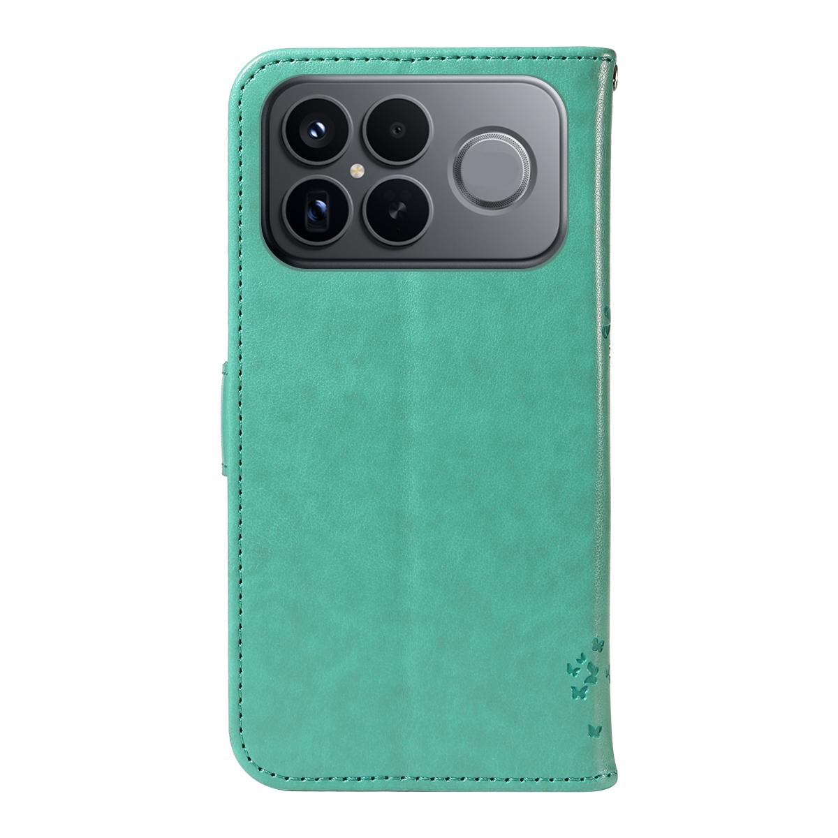 For Redmi K90 Pro Max/Poco F8 Ultra Tree & Cat Embossed Pattern Flip Leather Phone Case(Green)