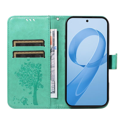 For Redmi K90 Pro Max/Poco F8 Ultra Tree & Cat Embossed Pattern Flip Leather Phone Case(Green)