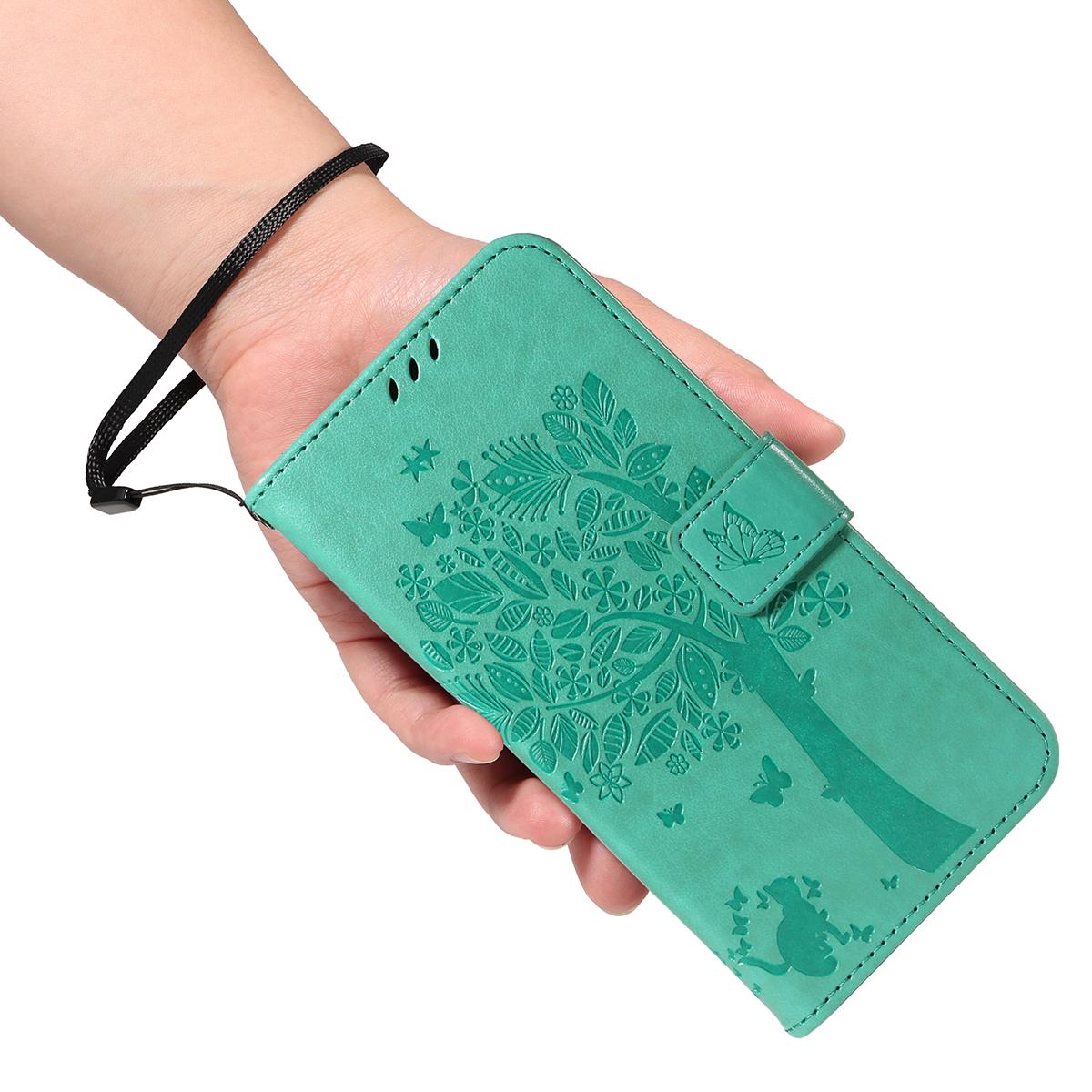 For Redmi K90 Pro Max/Poco F8 Ultra Tree & Cat Embossed Pattern Flip Leather Phone Case(Green)