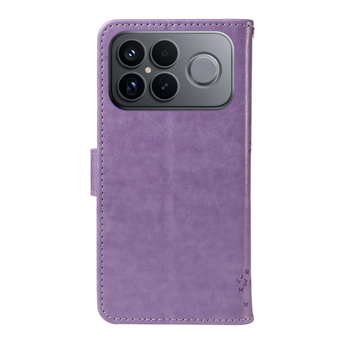 For Redmi K90 Pro Max/Poco F8 Ultra Tree & Cat Embossed Pattern Flip Leather Phone Case(Light Purple)