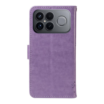 For Redmi K90 Pro Max/Poco F8 Ultra Tree & Cat Embossed Pattern Flip Leather Phone Case(Light Purple)
