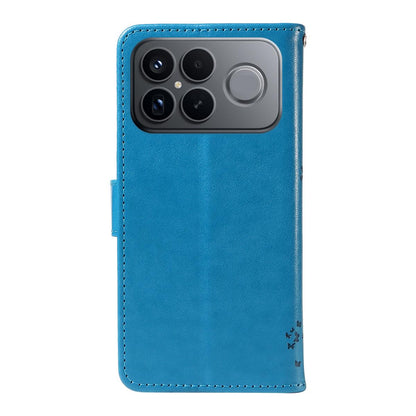 For Redmi K90 Pro Max/Poco F8 Ultra Tree & Cat Embossed Pattern Flip Leather Phone Case(Blue)