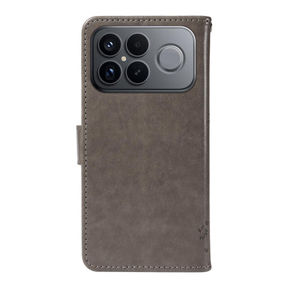 For Redmi K90 Pro Max/Poco F8 Ultra Tree & Cat Embossed Pattern Flip Leather Phone Case(Grey)