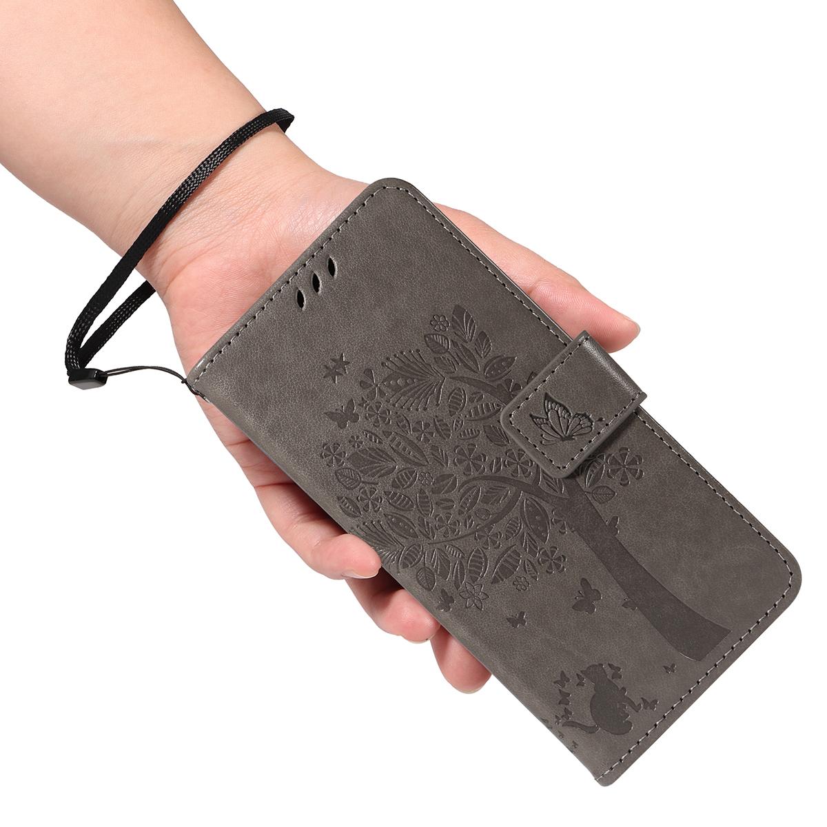 For Redmi K90 Pro Max/Poco F8 Ultra Tree & Cat Embossed Pattern Flip Leather Phone Case(Grey)